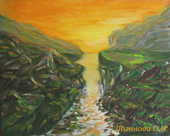 Рисунок. Река в ущелье. Холст, масло. Автор Логинова О.И., 2015