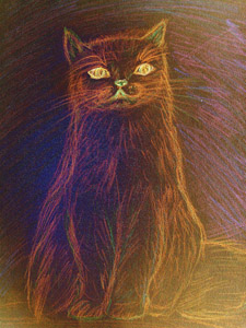 Мистическая кошка. Логинова О.И. Рисунок акварельные карандаши